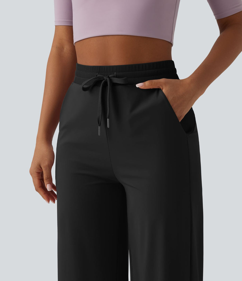 Pantalon ample décontracté SoftlyZero™ Airy taille haute avec cordon de serrage côtes contrastantes effet frais InstantCool et poches, protection solaire UPF50+