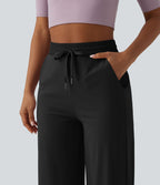 Pantalon ample décontracté SoftlyZero™ Airy taille haute avec cordon de serrage côtes contrastantes effet frais InstantCool et poches, protection solaire UPF50+