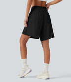 Short de course 2 en 1 SoftlyZero™ QuickDry taille haute, effet ventre plat, pois réfléchissants, ourlet croisé, 23 cm, avec poches