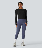 Top de sport yoga polaire col rond manches longues avec trous pouces