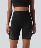 Short cycliste de yoga Halara UltraSculpt™ taille haute ventre plat en dentelle contrastée, 17,5 cm, avec poche