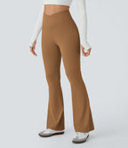 Pantalon décontracté évasé en maille gaufrée, taille haute, avec poches croisées