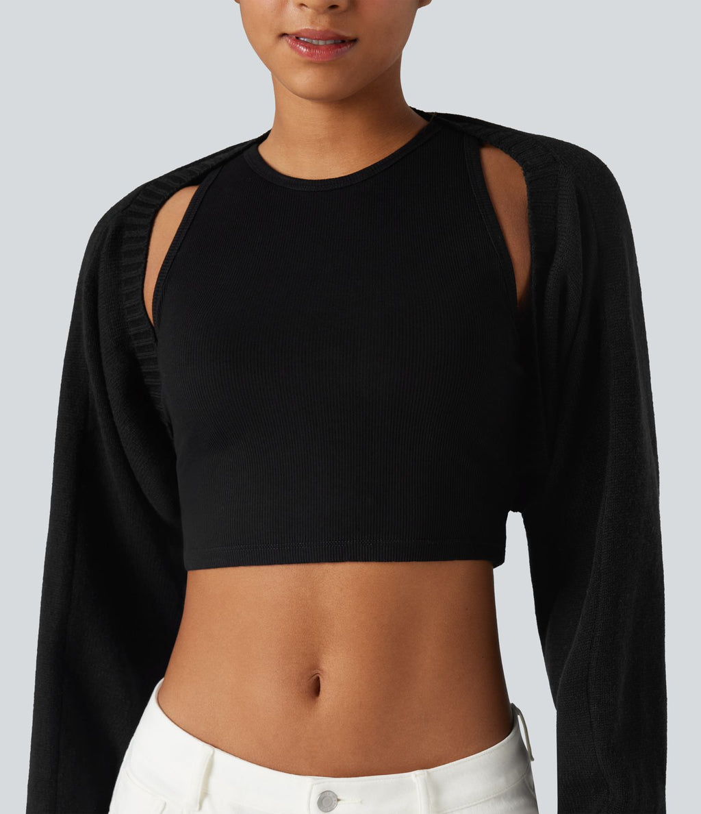 Boléro pull manches raglan longues coupe décontractée