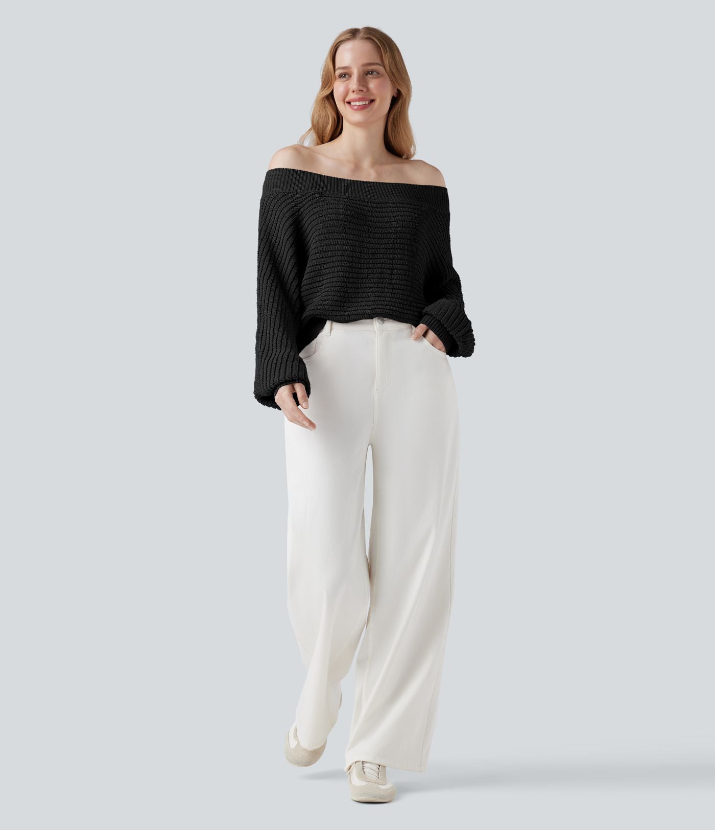 Pull épaules dénudées à manches longues