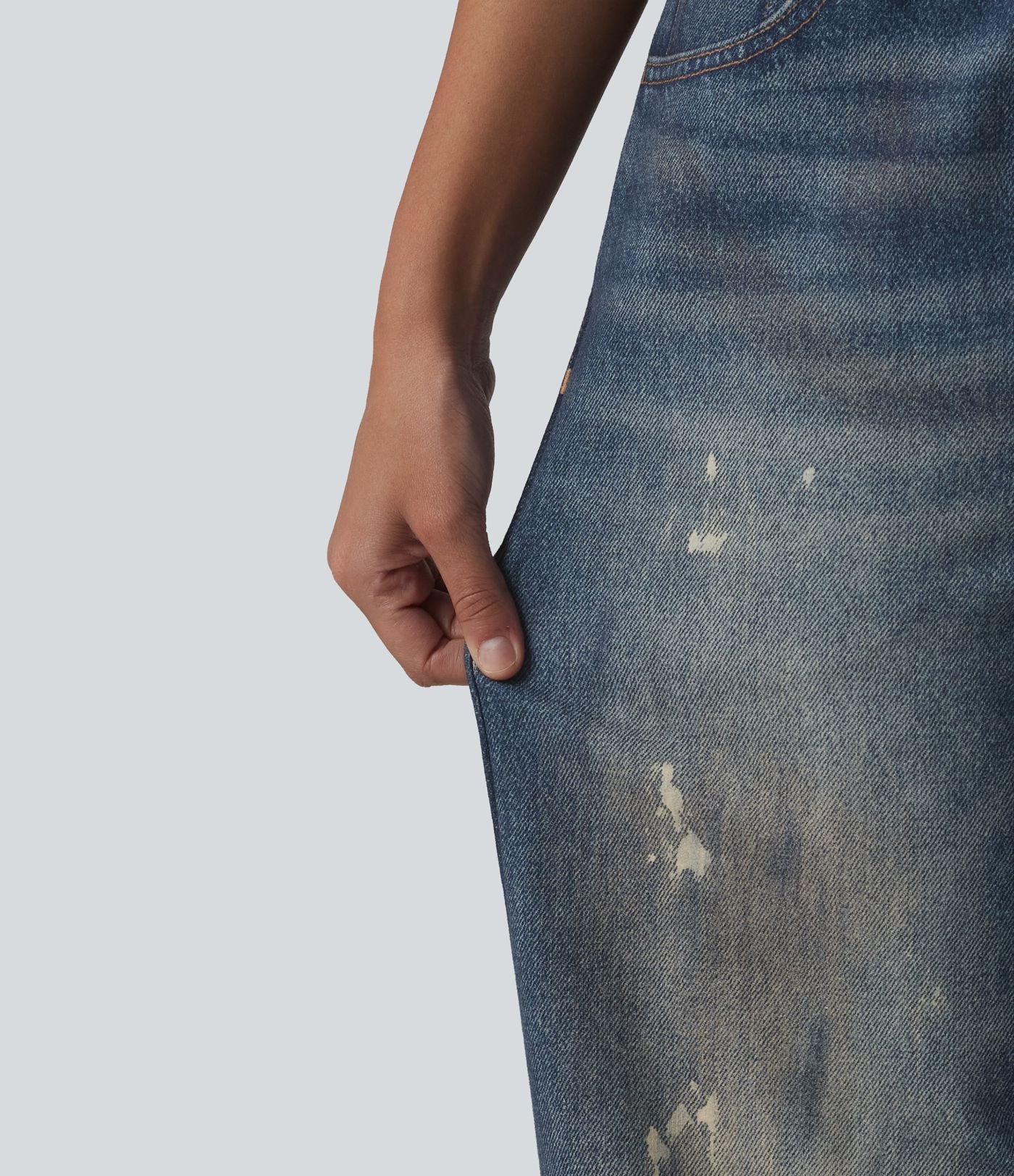 Jean de survêtement décontracté à rayures en tissu éponge français imprimé denim taille mi-haute avec poches