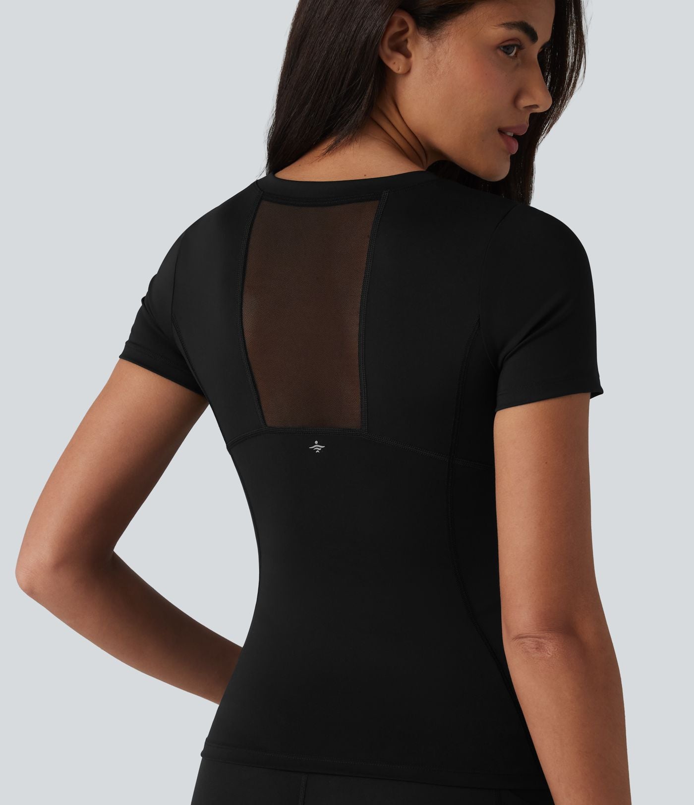 Haut de sport yoga SoftlyZero™ Airy col rond manches courtes mesh contrastant effet frais InstantCool, protection solaire UPF50+
