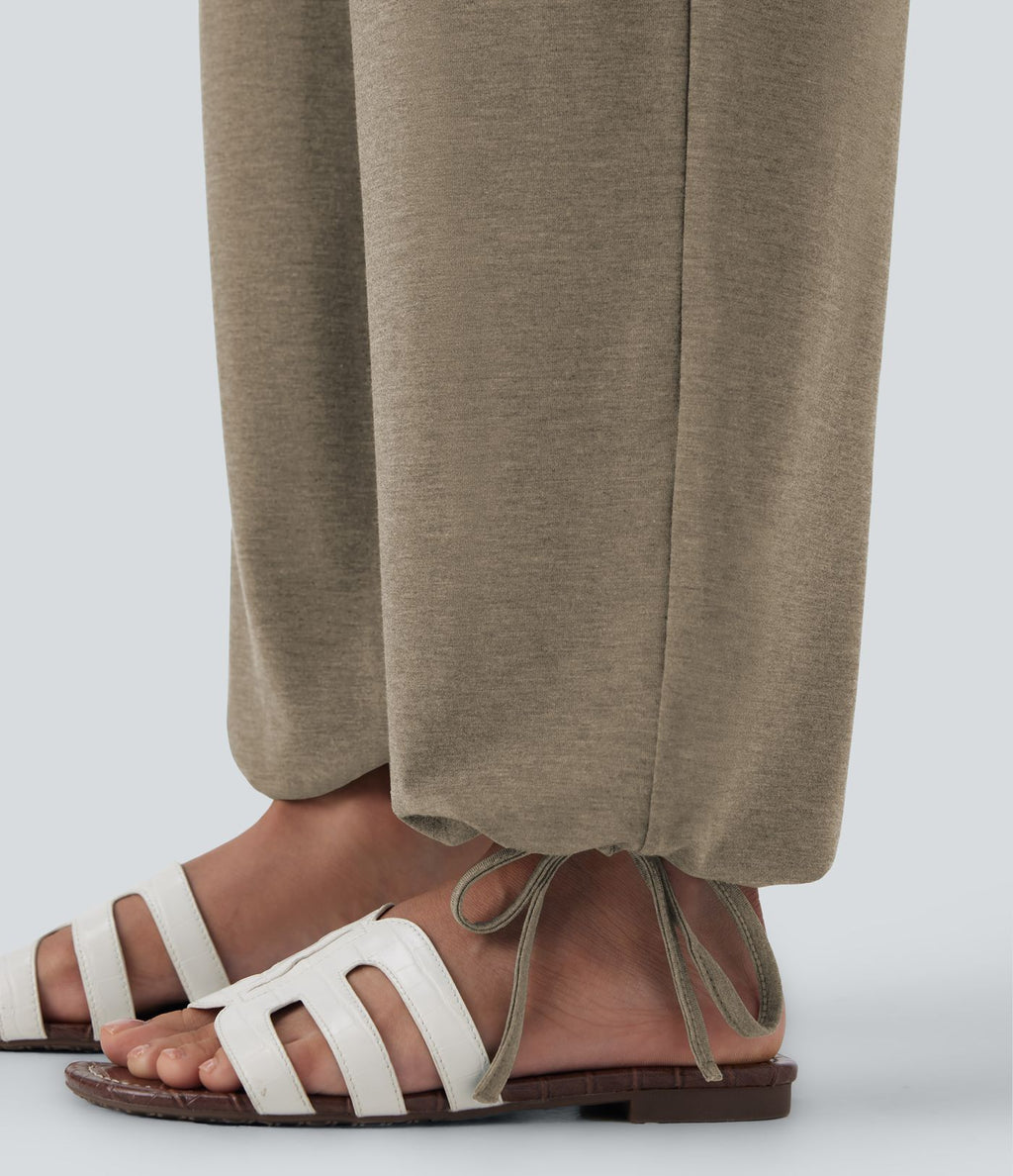 Pantalon de jogging décontracté à taille haute croisée avec poches latérales et cordon de serrage
