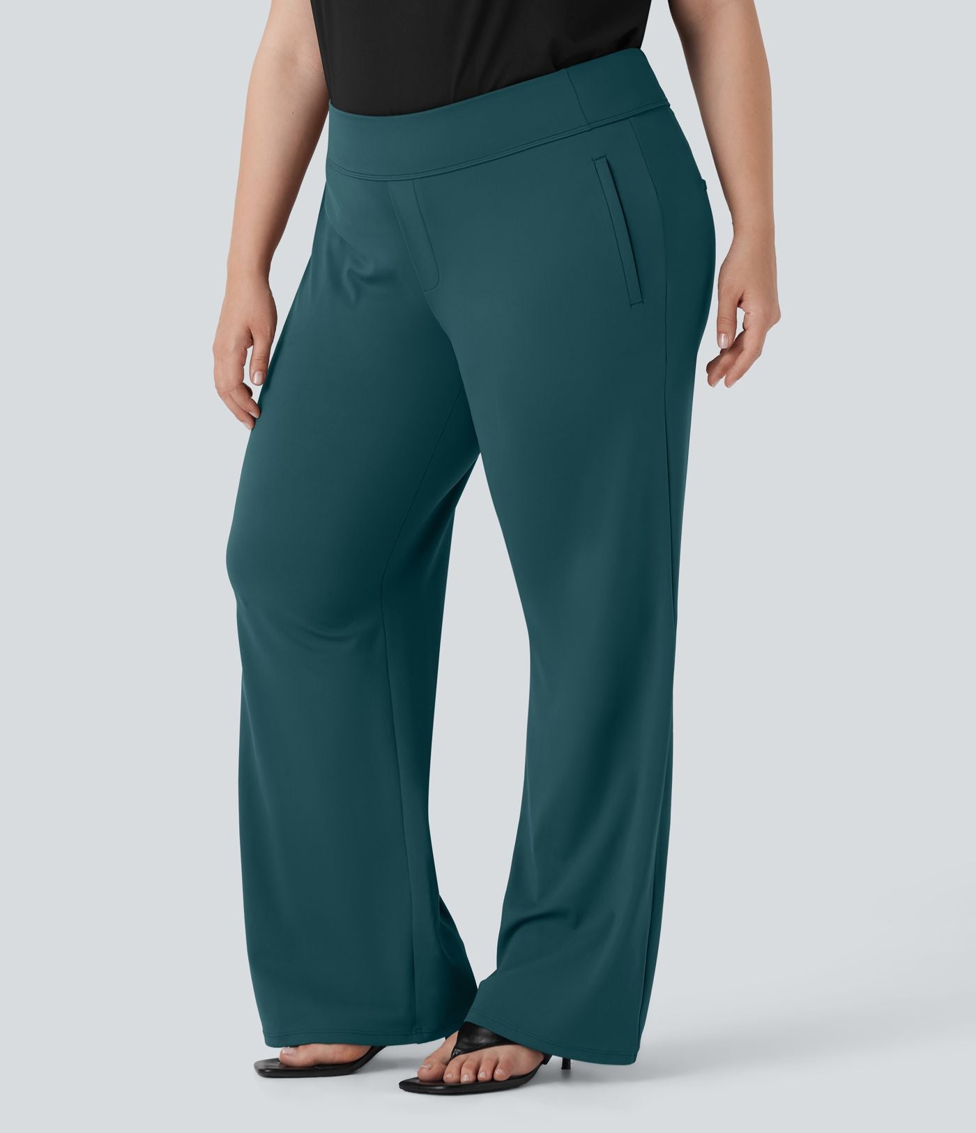 Pantalon tailleur évasé grande taille taille haute Halara Flex™ DayStretch avec poches zippées latérales