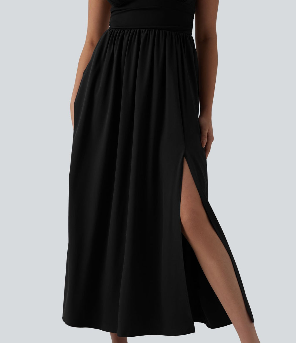 Robe longue fluide col V sans manches
