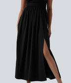 Robe longue fluide col V sans manches