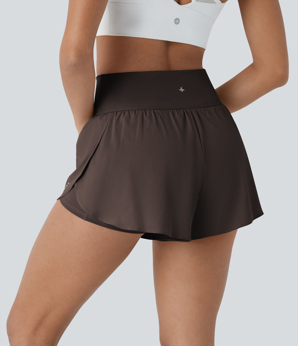 Softlyzero™ QuickDry Short de course à pied 2-en-1 taille haute à ourlet croisé avec pois réfléchissants et poches latérales