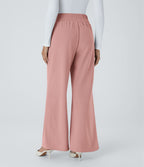 Halara Flex™ Pantalon Tailleur en Tissu Gaufré Taille Haute avec Large Ceinture Plis Poches Latérales Jambes Larges