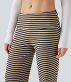 Pantalon évasé rayé taille basse à rabat