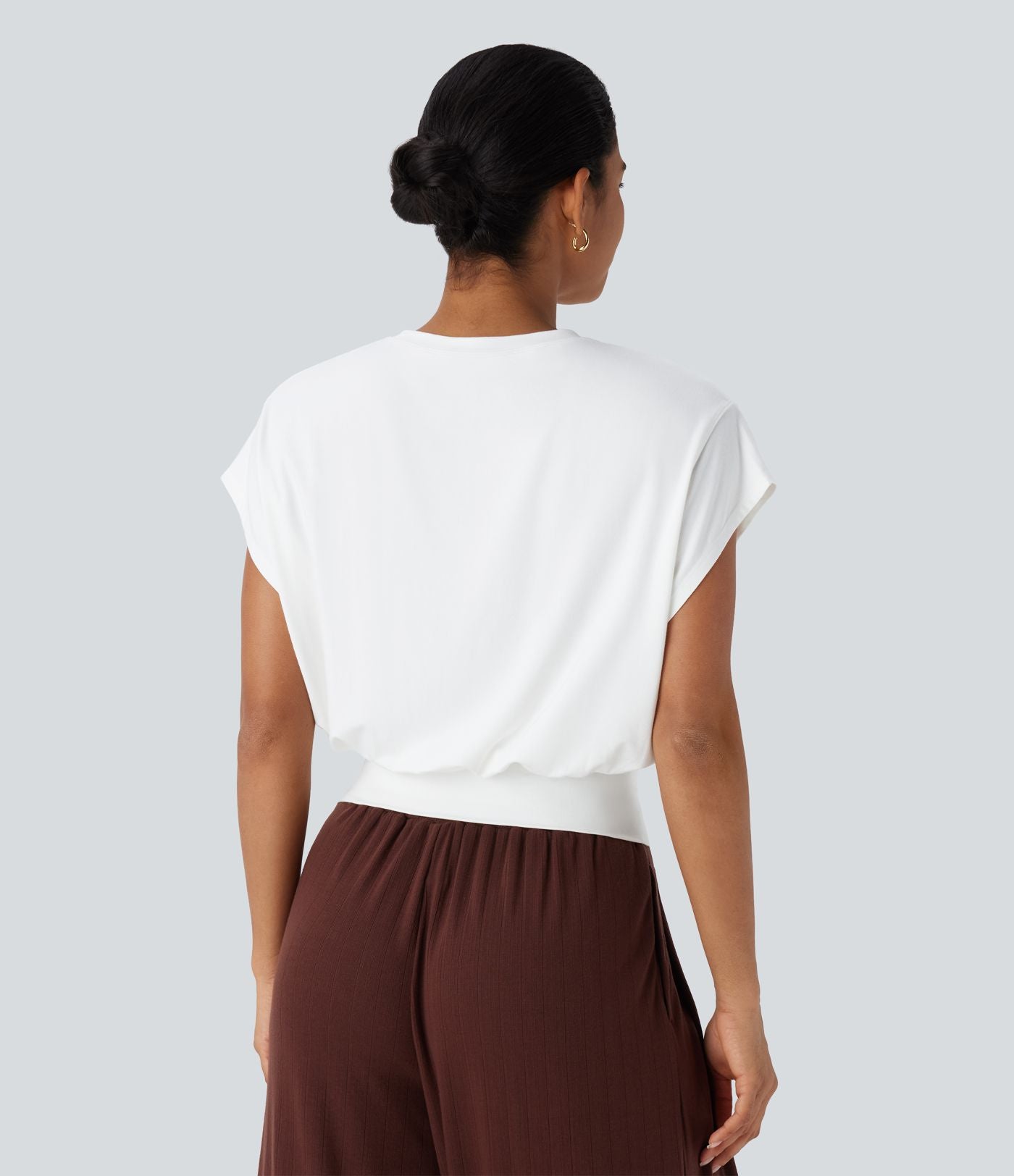 T-shirt de travail à col rond et manches chauve-souris courtes