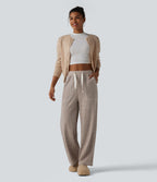 Pantalon ample taille haute avec cordon de serrage et poches