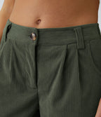 Pantalon en velours côtelé décontracté taille moyenne avec poches latérales