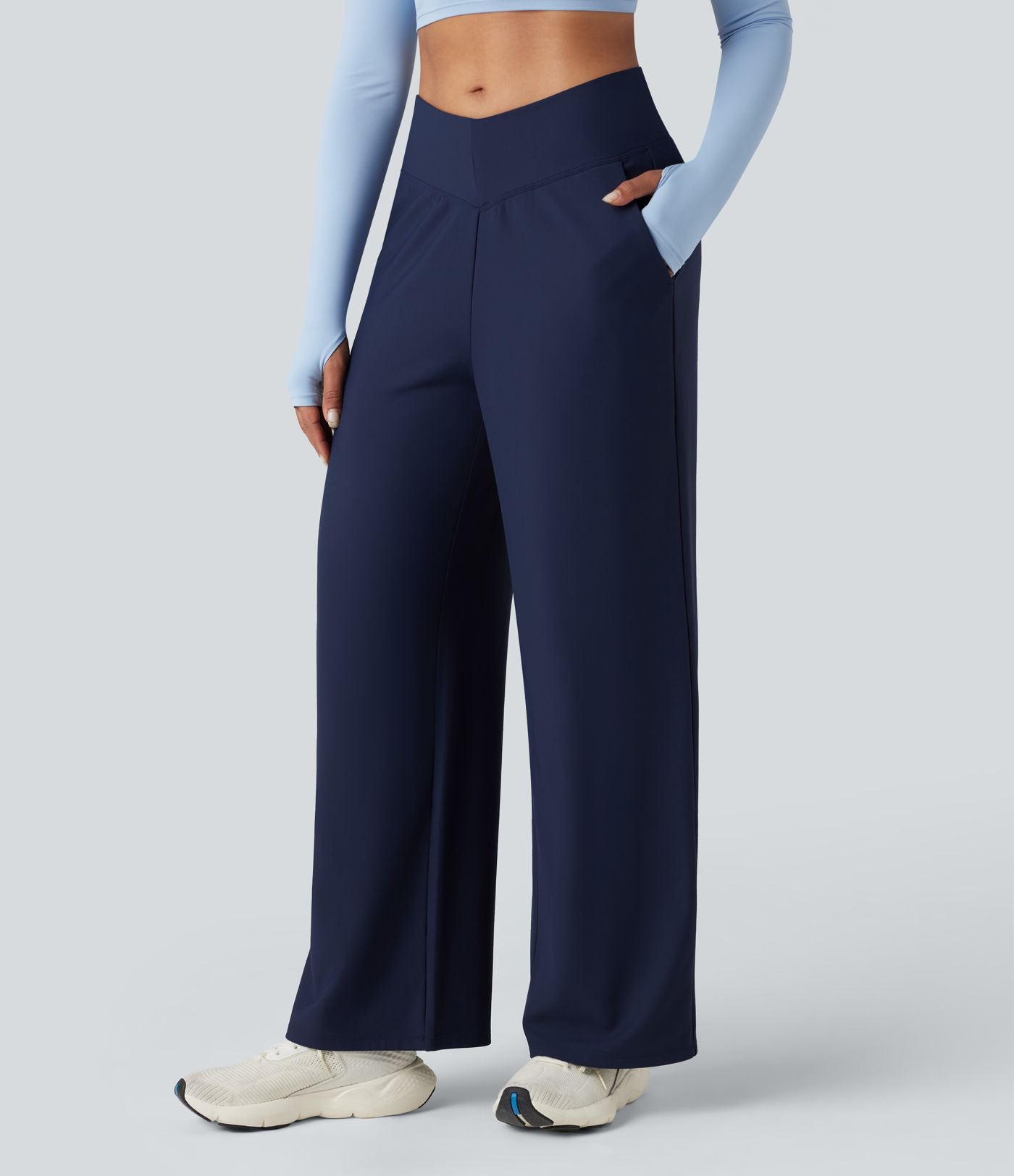 Pantalon de yoga ample thermique en polaire, dos en V, taille haute, avec poches