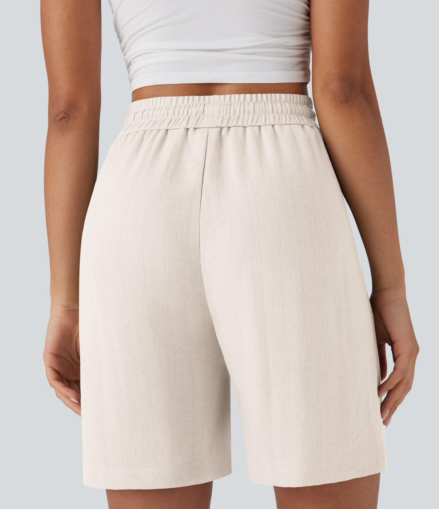 Short décontracté effet lin taille haute avec cordon de serrage et poches latérales