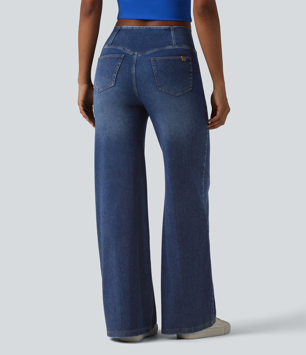 Halara Flex™ Jean large casual taille haute croisée en lyocell drapé lavé avec poches