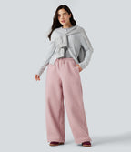 Pantalon large teddy taille mi-haute avec cordon de serrage et poches