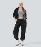 Pantalon jogging coton molleton français délavé taille mi-haute avec poches