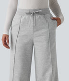Pantalon thermique coupe droite taille haute avec cordon de serrage et poches