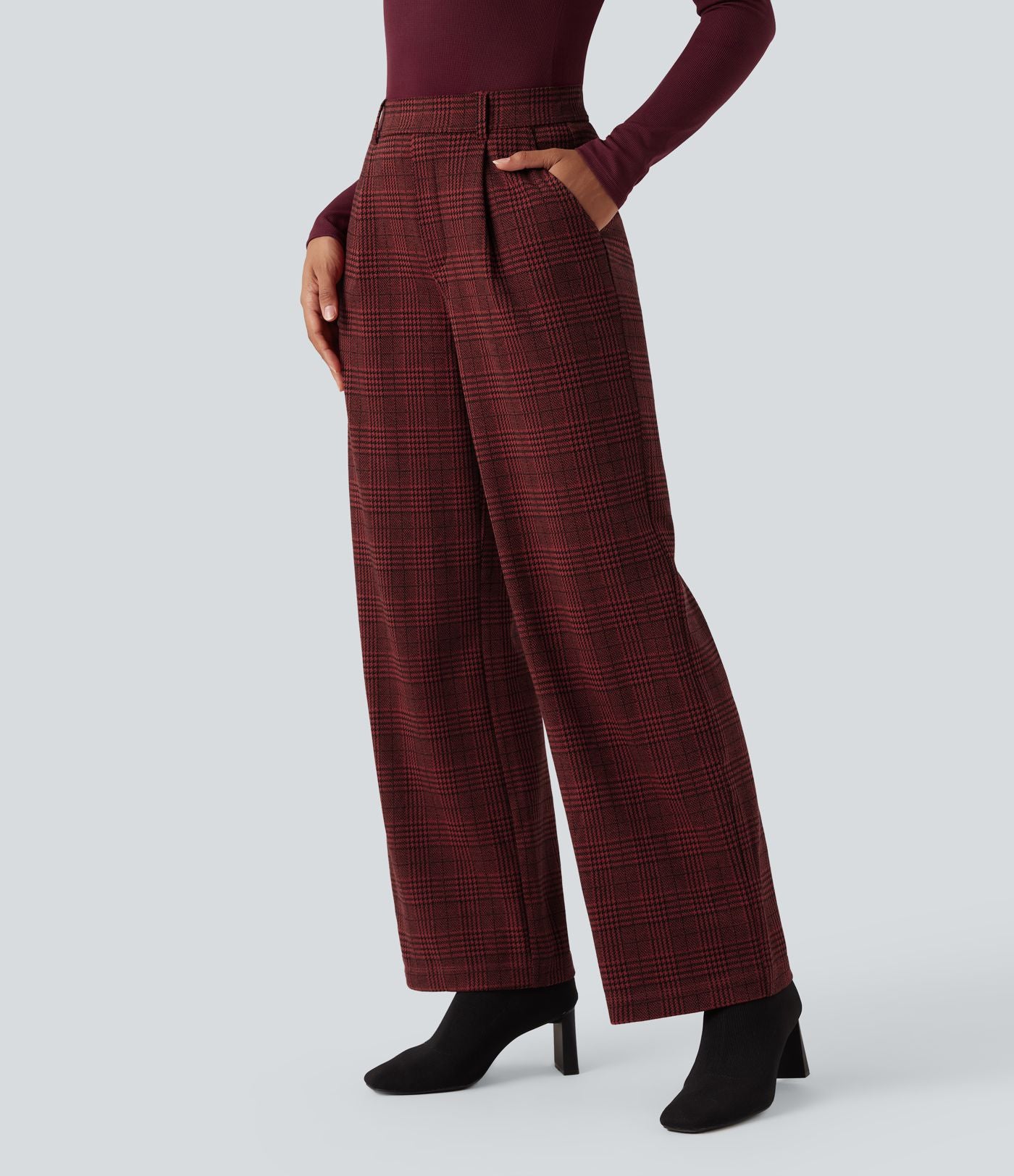 Pantalon tailleur droit Halara Flex™ taille haute pied-de-poule à carreaux avec poches