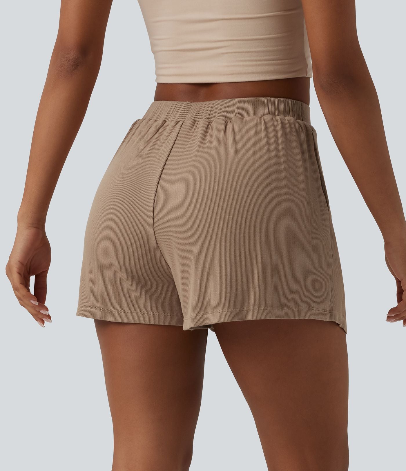 Short tailleur casual 2-en-1 côtelé maille taille haute avec poches