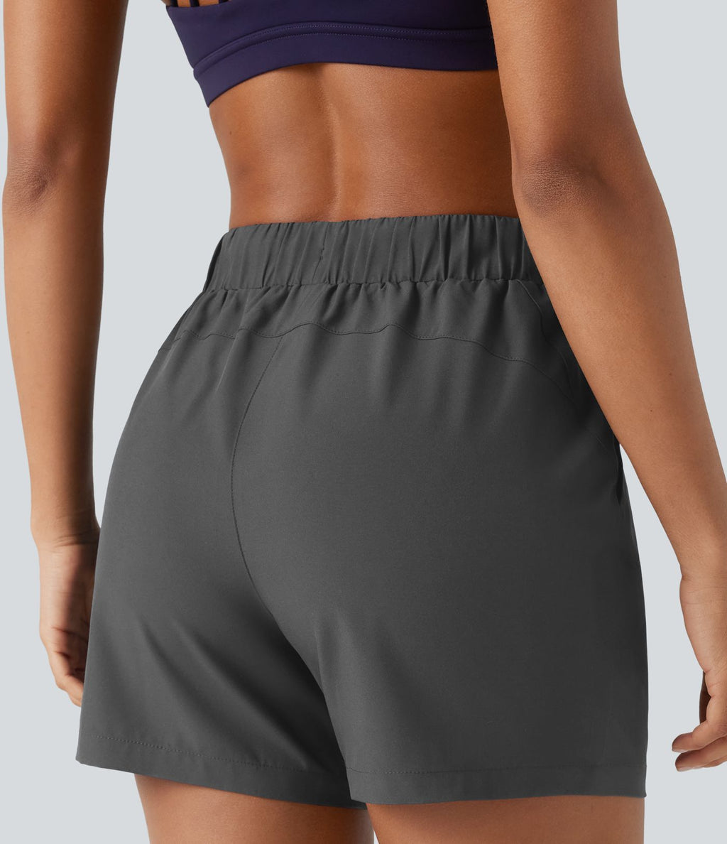 Short de yoga plissé taille haute élastique 12,5 cm avec cordon de serrage et poches