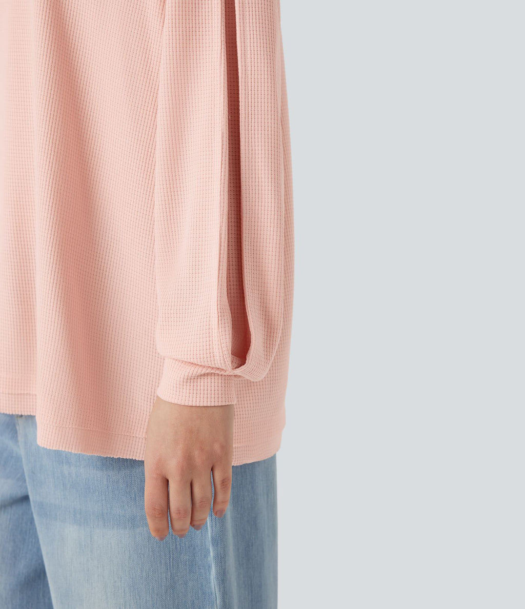 Sweat-shirt gaufré col échancré manches longues