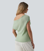 Pull décontracté épaules dénudées manches courtes
