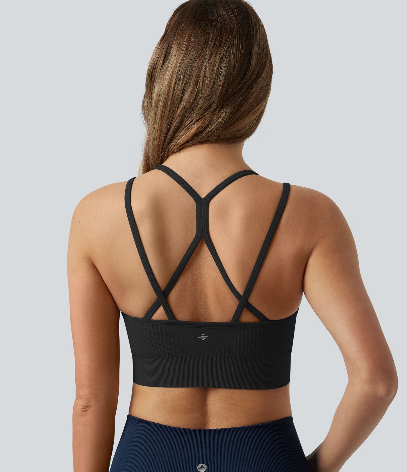 Brassière de sport yoga OneForm sans couture Flow maintien léger col V dos croisé ouvert avec soutien-gorge intégré, coupe cropped