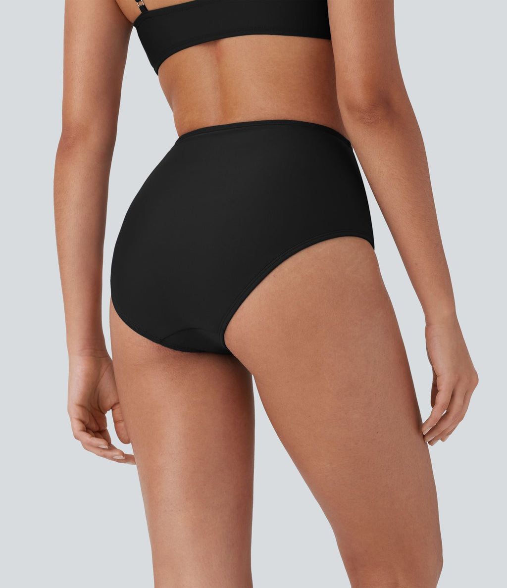 Bas de maillot de bain bikini à taille haute avec contrôle du ventre et fronces