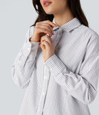 Chemise rayée col chemise ourlet arrondi manches longues coupe décontractée