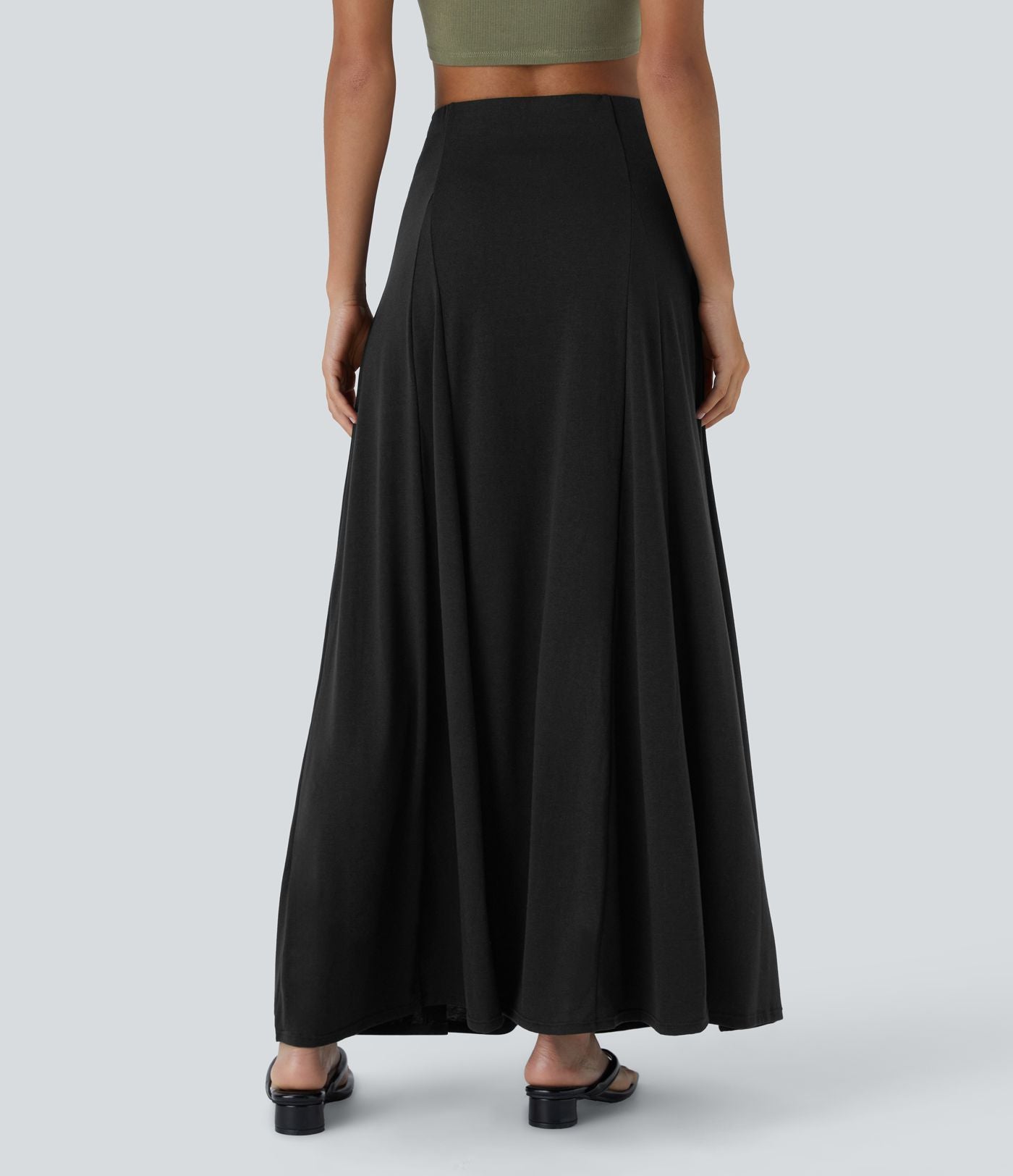 Jupe Évasée Casual Longue Fermeture Éclair Latérale Taille Haute