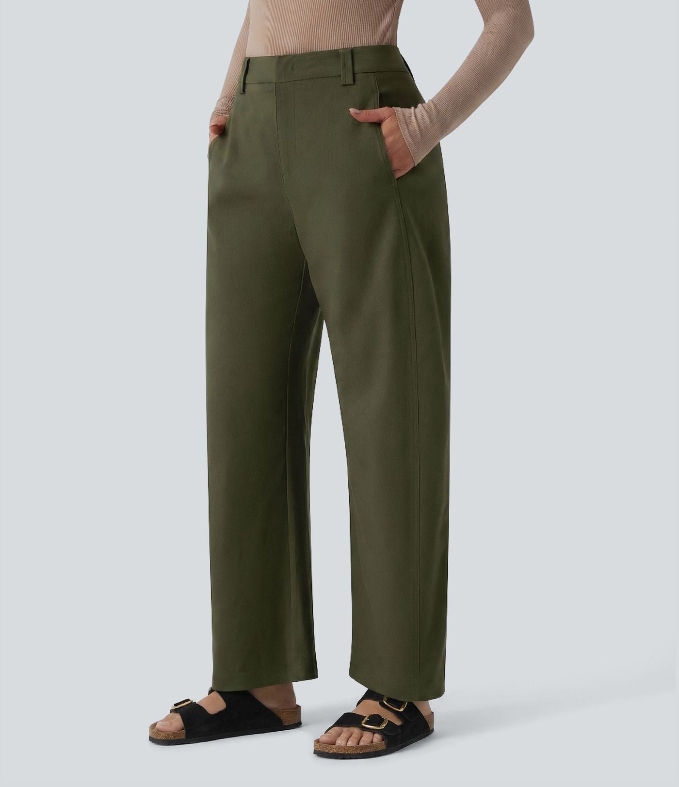 Pantalon tailleur barrel taille mi-haute avec poches