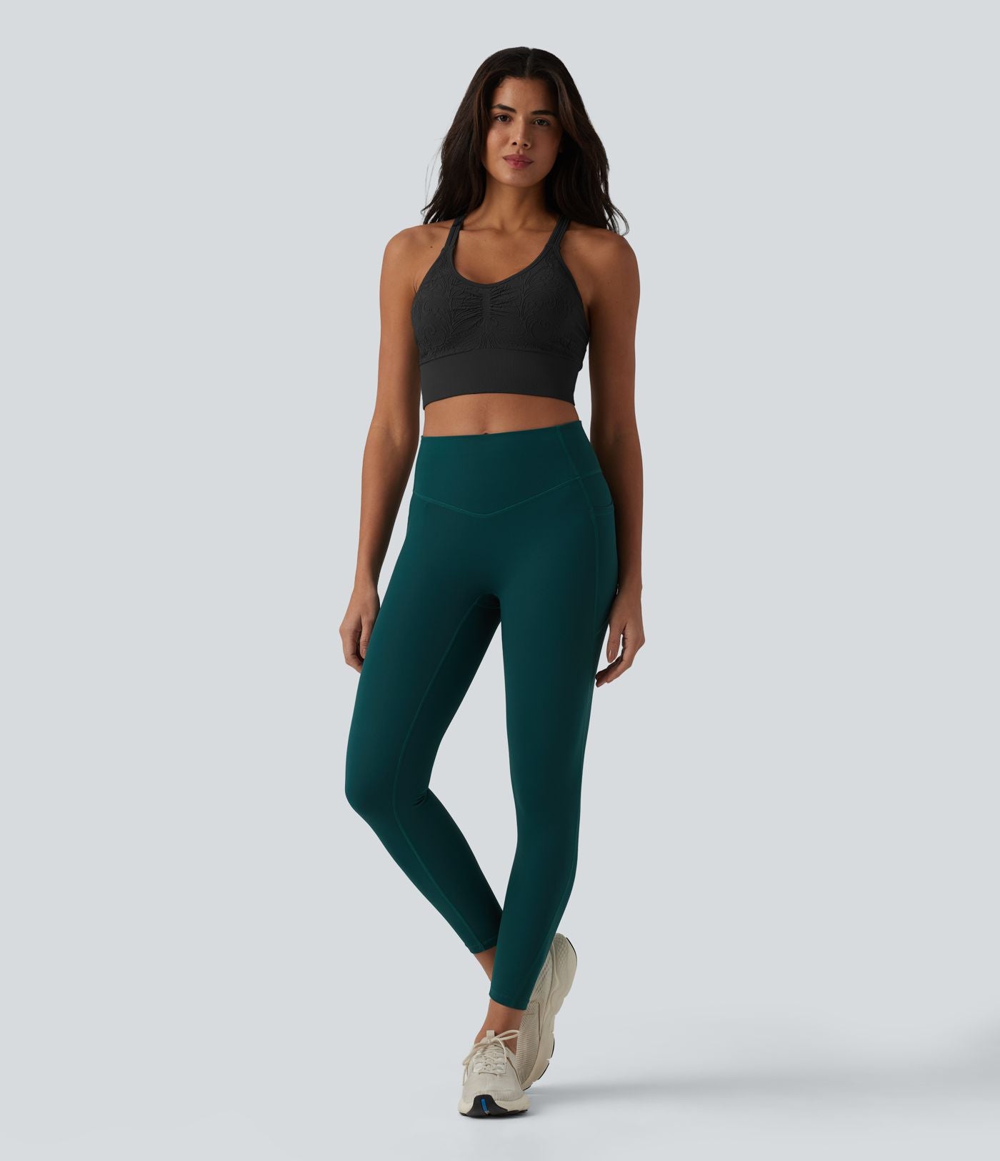 OneForm Débardeur court de yoga sans coutures jacquard dos nu croisé froncé soutien-gorge intégré