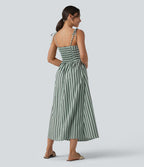 Robe midi rayée bretelles fines avec laçage et poches