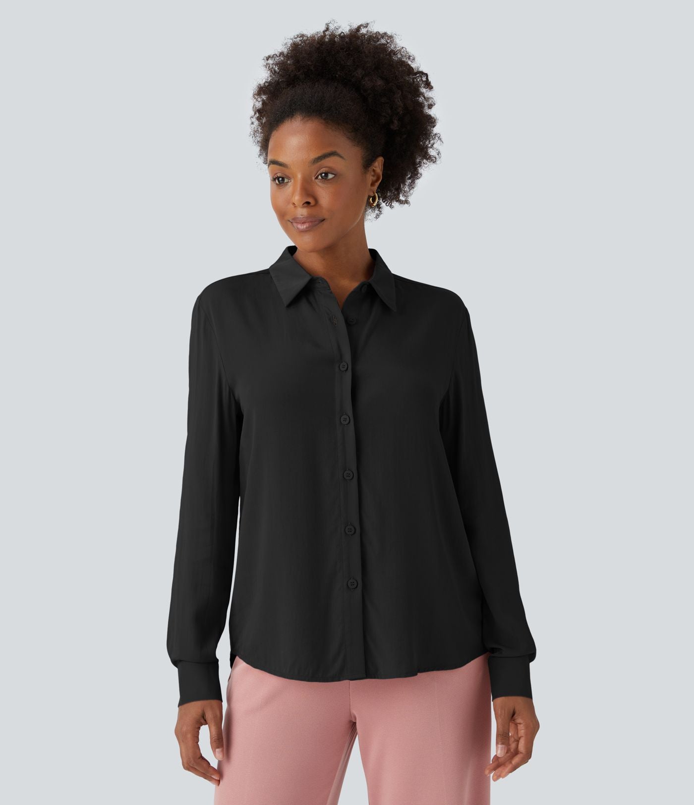 Chemise de travail à col, boutons, manches longues et plis