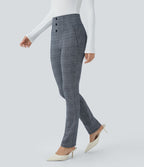 Halara Flex™ Pantalon tailleur Cintrés à Taille Haute avec Boutons Décoratifs Poches Latérales et Imprimé Pied-de-Poule