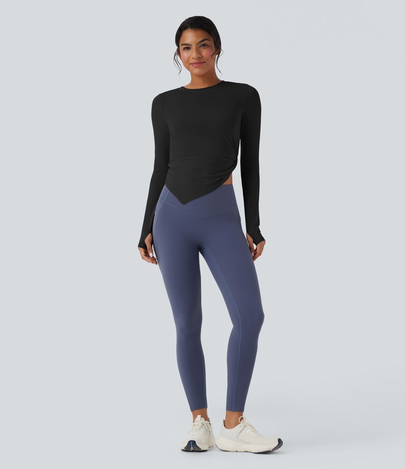 Haut de sport yoga asymétrique séchage rapide manches longues avec trous pouces