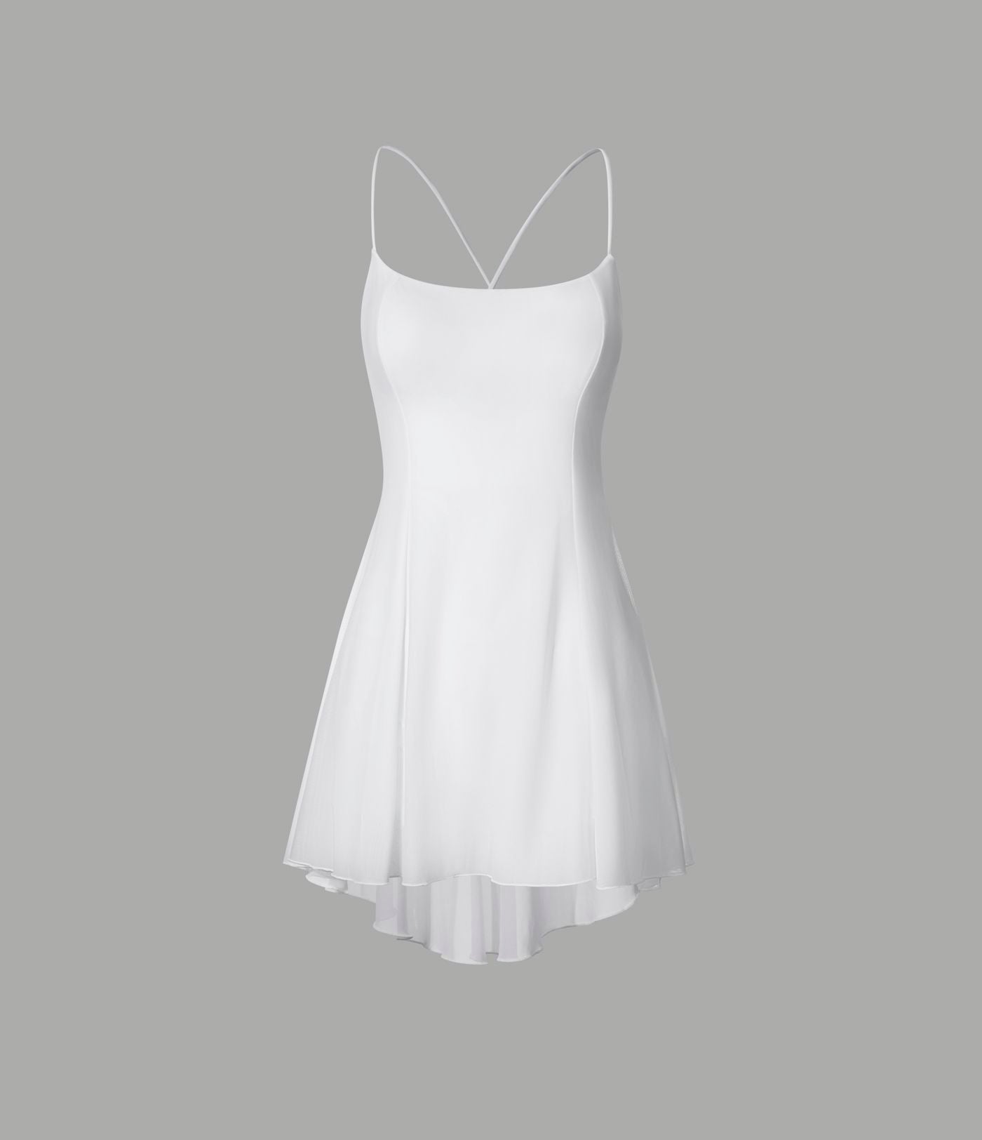 Robe de sport danse mini 2-en-1 laçage asymétrique résille contrastante fluide avec poche A-D