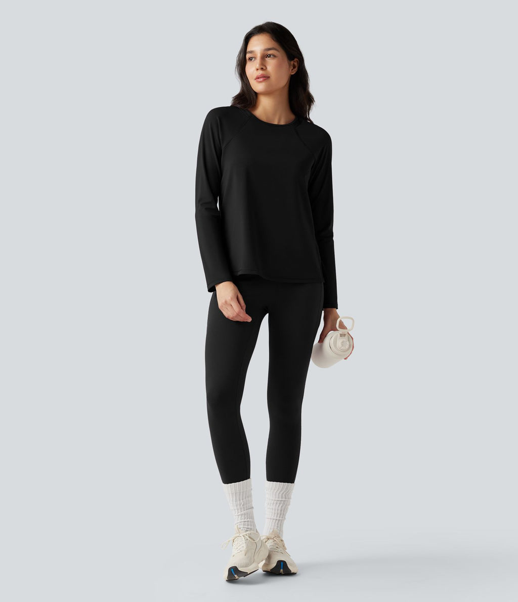 Top de sport running SoftlyZero™ Airy ourlet fendu col rond manches longues - UPF50+