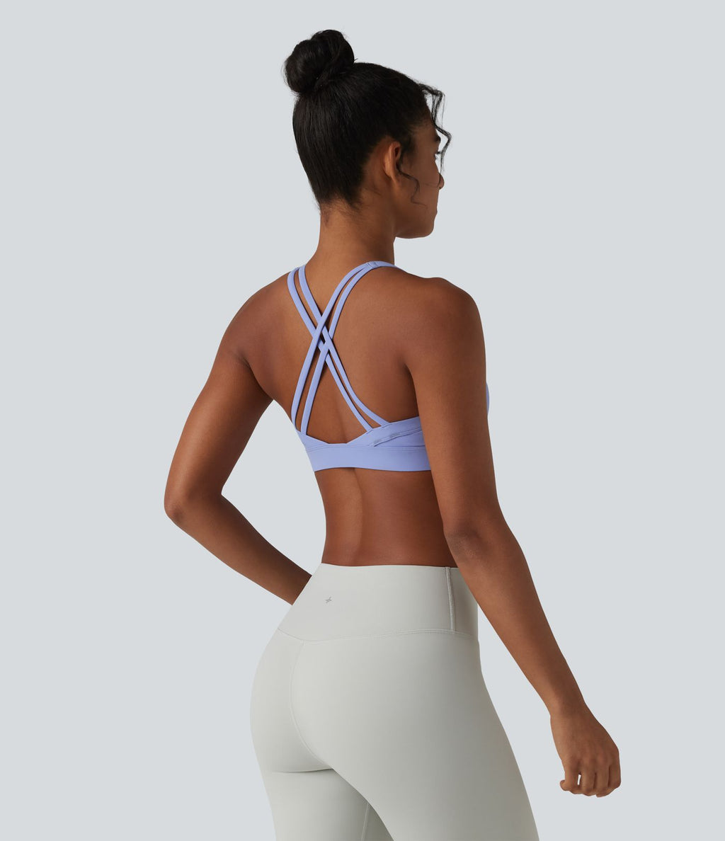 Brassière de sport de yoga froncée soutien-gorge intégré maintien léger