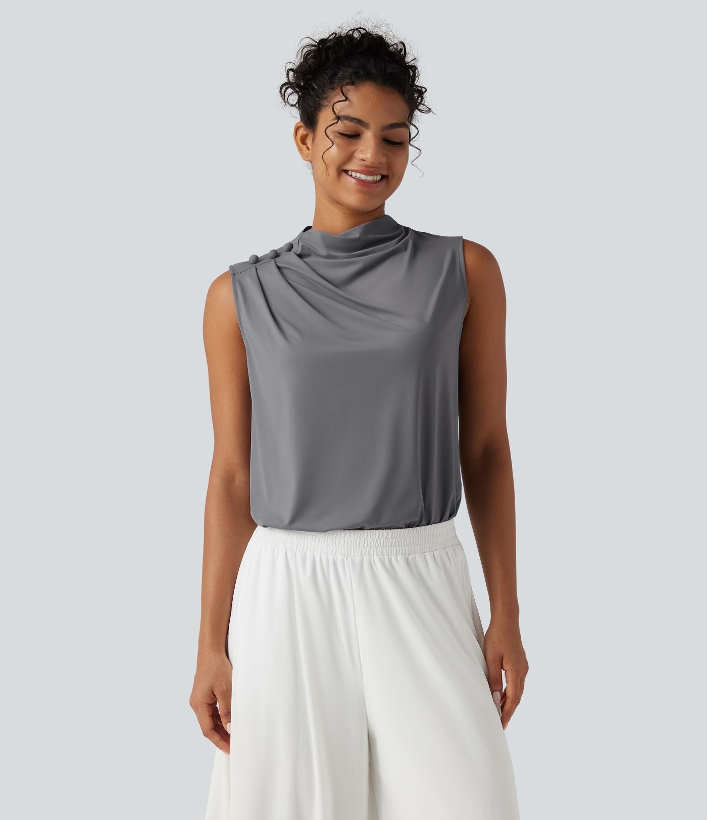 Haut tailleur sans manches à col cheminée et dos à découpe goutte d'eau à effet frais InstantCool, protection solaire UPF50+