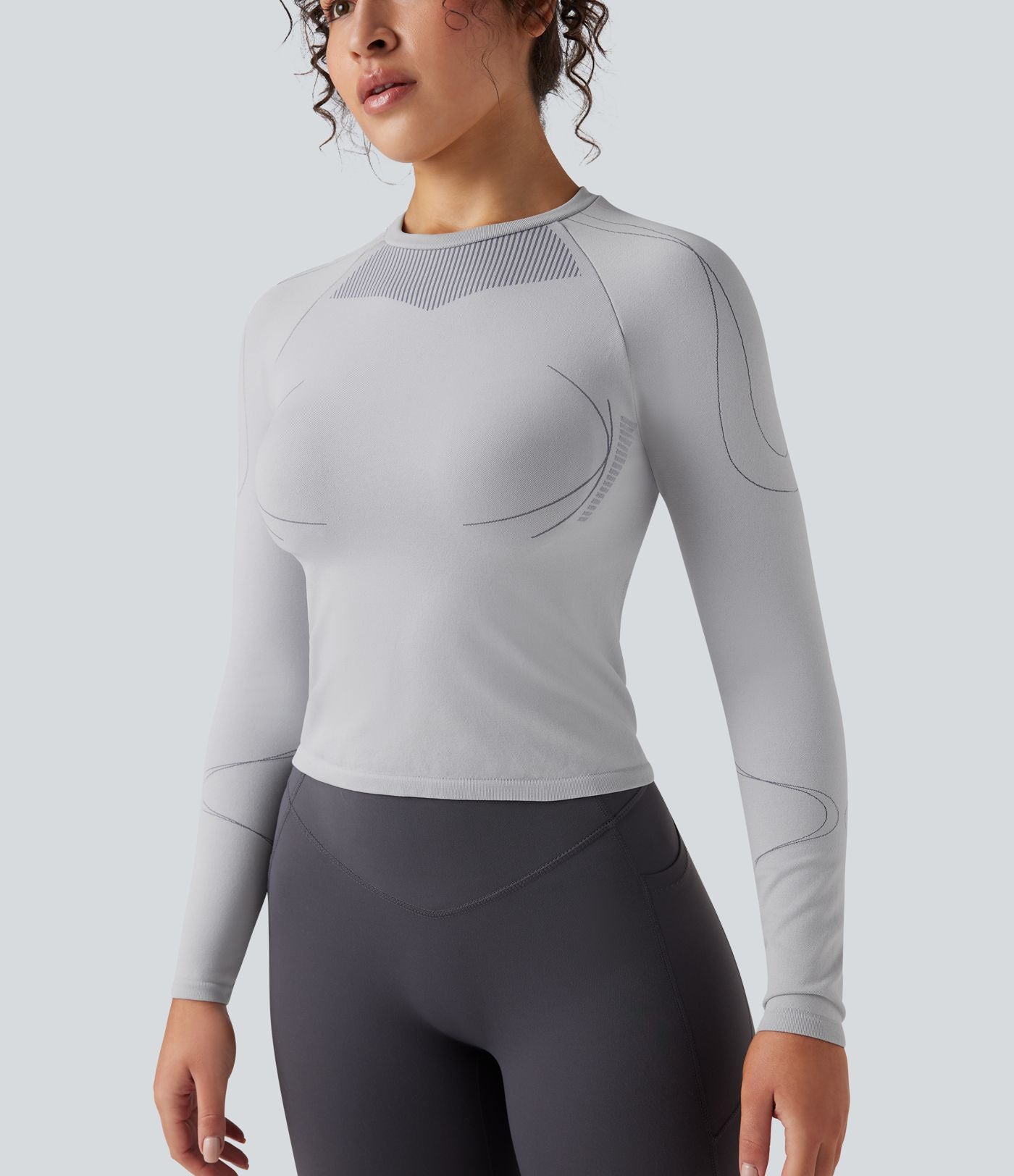 Haut de sport col rond à manches longues sans couture Seamless Flow