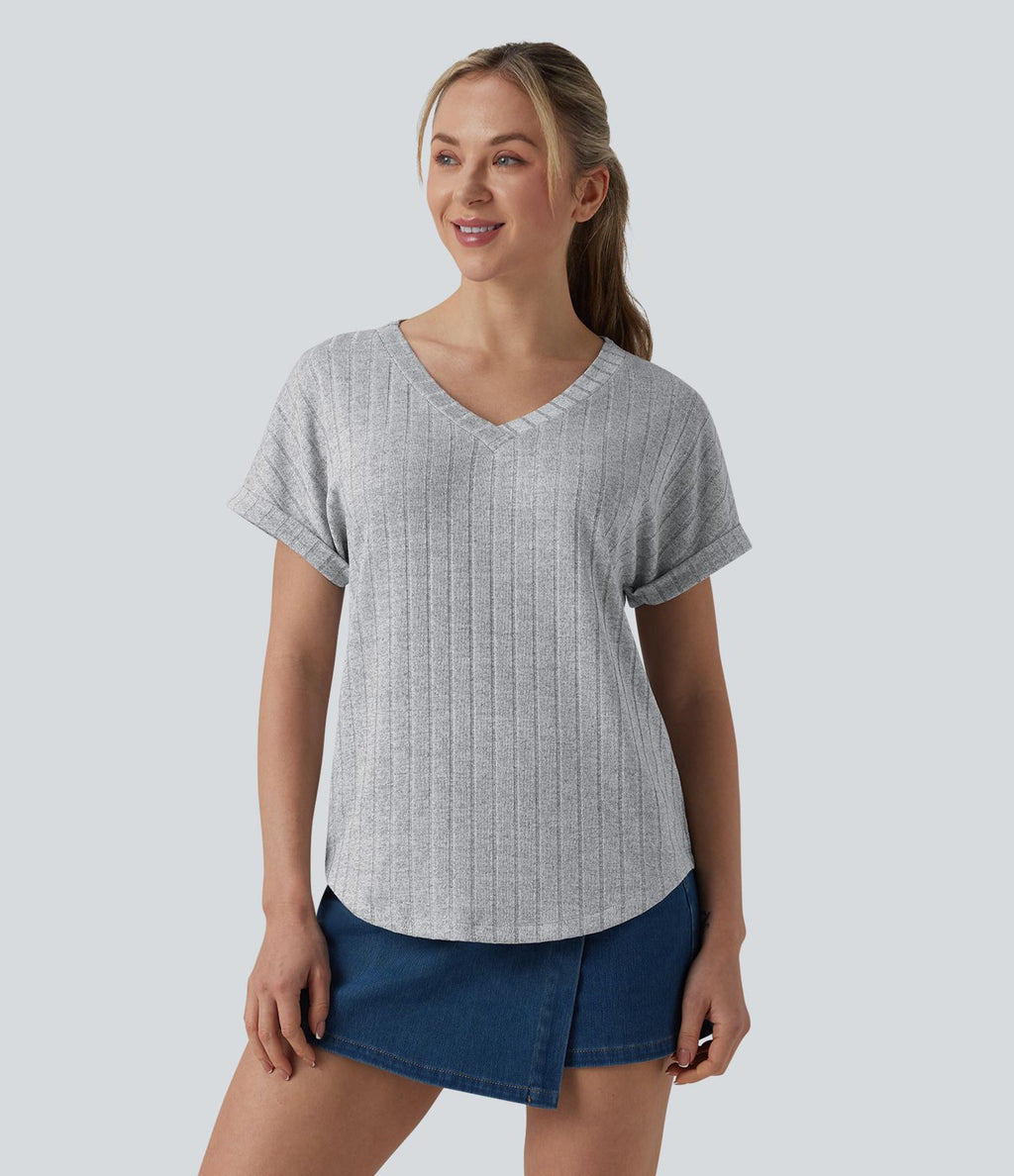 T-shirt décontracté col V manches courtes