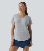 T-shirt décontracté col V manches courtes