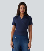 Blouse col V manches courtes pour le bureau