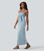Robe longue dos nu col licou avec nœud et poches